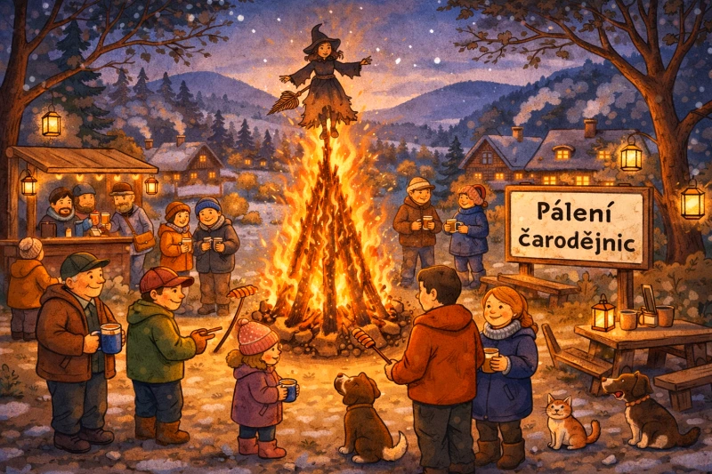 Tradiční Pálení čarodějnic se koná 30. dubna 2026 od 18:00 v Lesoparku na Sluneční
